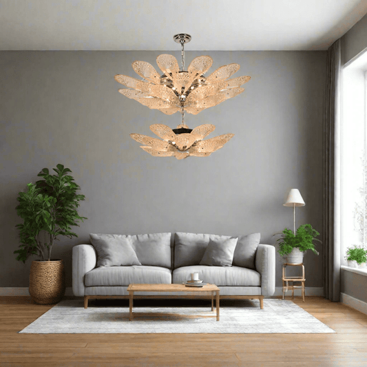 2 - Tier White & Rose Gold Sunflower Champagne Floral Chandelier - Serene Luminaire