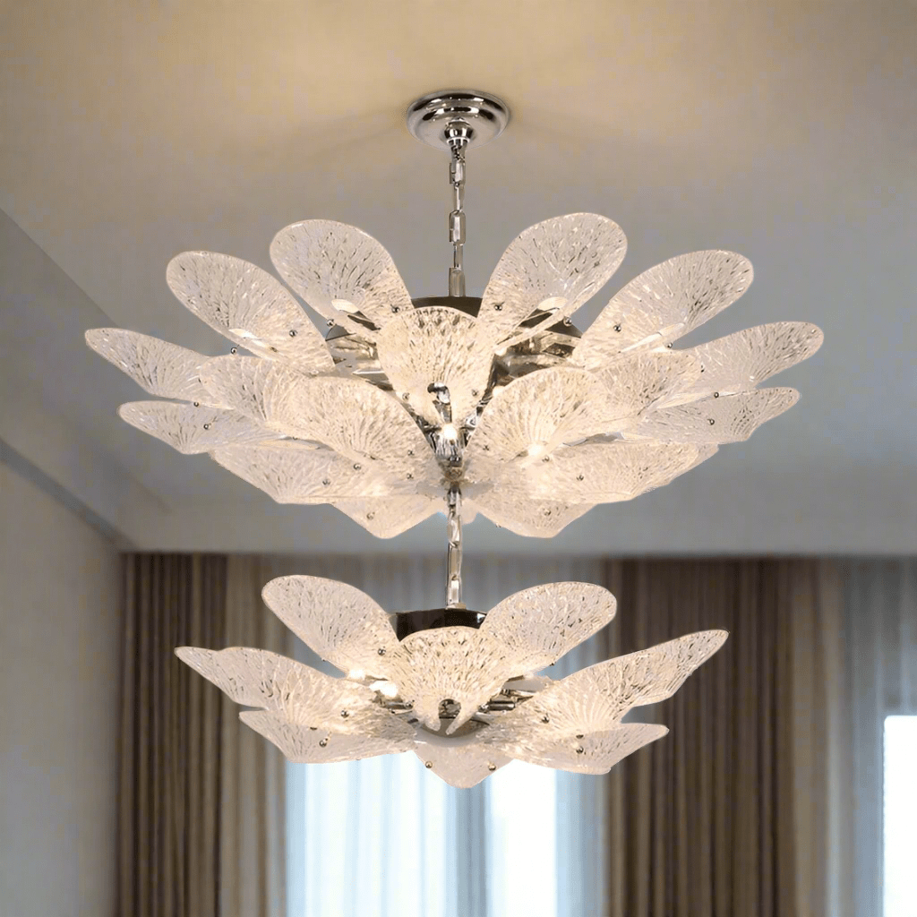 2 - Tier White & Rose Gold Sunflower Champagne Floral Chandelier - Serene Luminaire