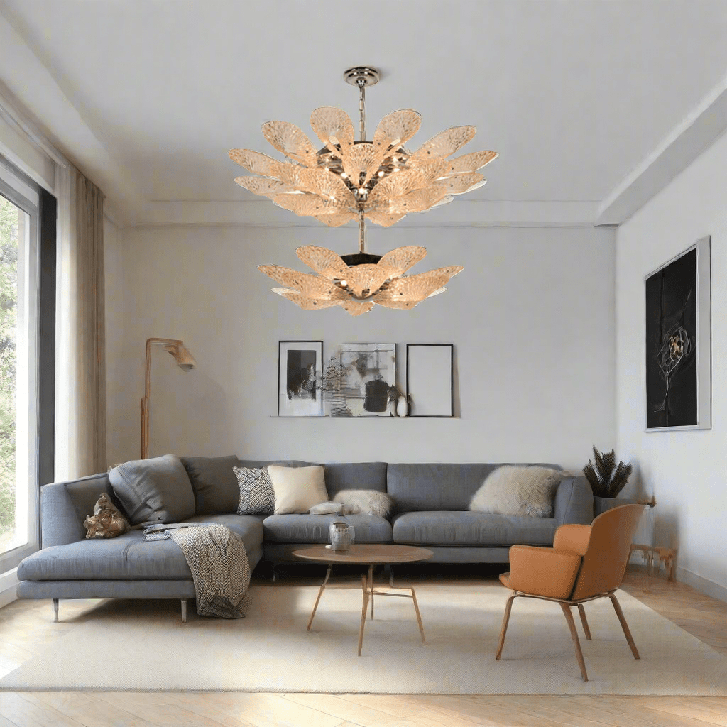 2 - Tier White & Rose Gold Sunflower Champagne Floral Chandelier - Serene Luminaire