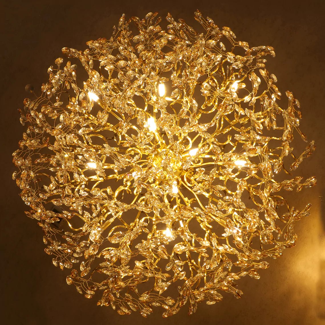 Adelaine 12 Light Golden Crystal Branch Tree Round Chandelier - Serene Luminaire