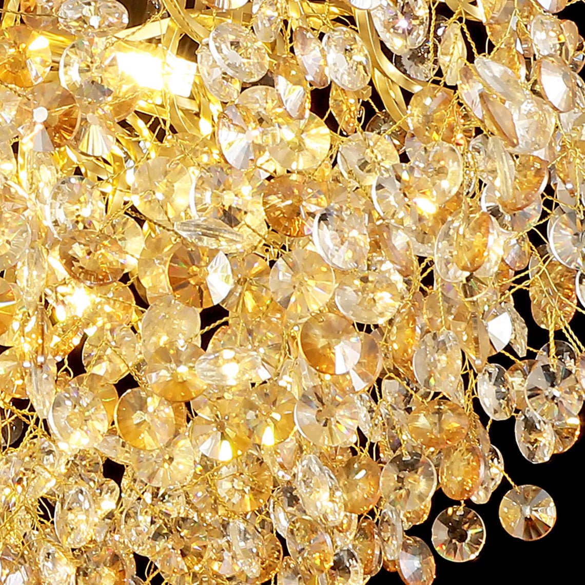 Adelaine 12 Light Golden Crystal Branch Tree Round Chandelier - Serene Luminaire