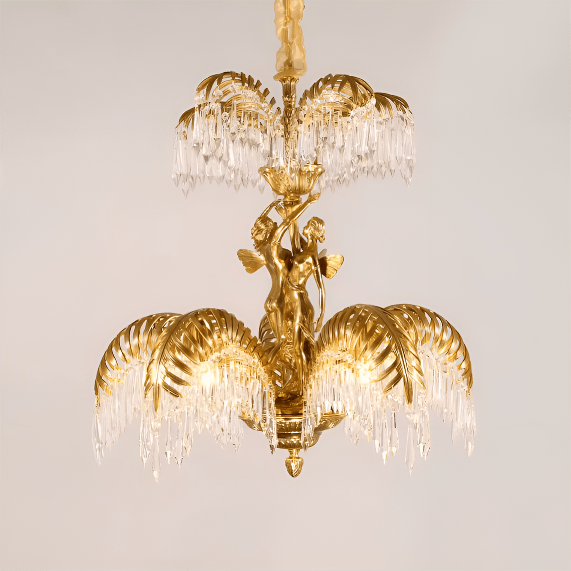 Baroque Style Gold Palm Leaf Crystal Chandelier - Serene Luminaire