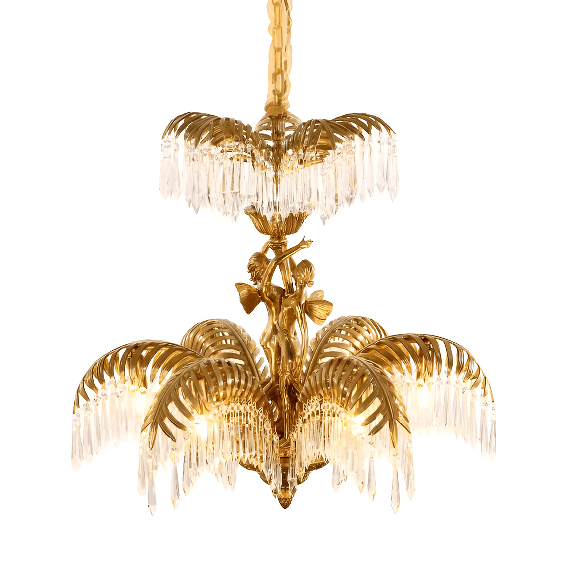 Baroque Style Gold Palm Leaf Crystal Chandelier - Serene Luminaire