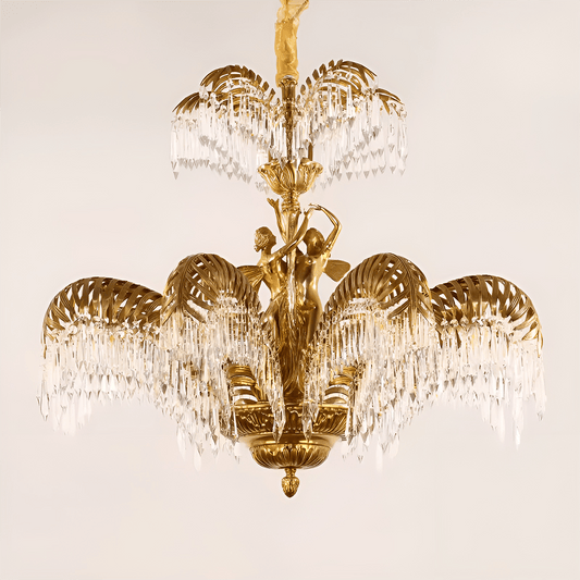 Baroque Style Gold Palm Leaf Crystal Chandelier - Serene Luminaire