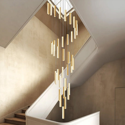 Celine Modern Rectangular Crystal Drop Spiral Chandelier - Serene Luminaire