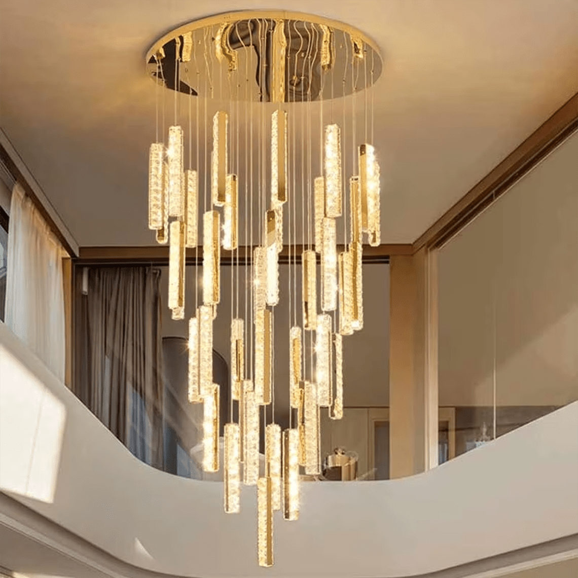Celine Modern Rectangular Crystal Drop Spiral Chandelier - Serene Luminaire