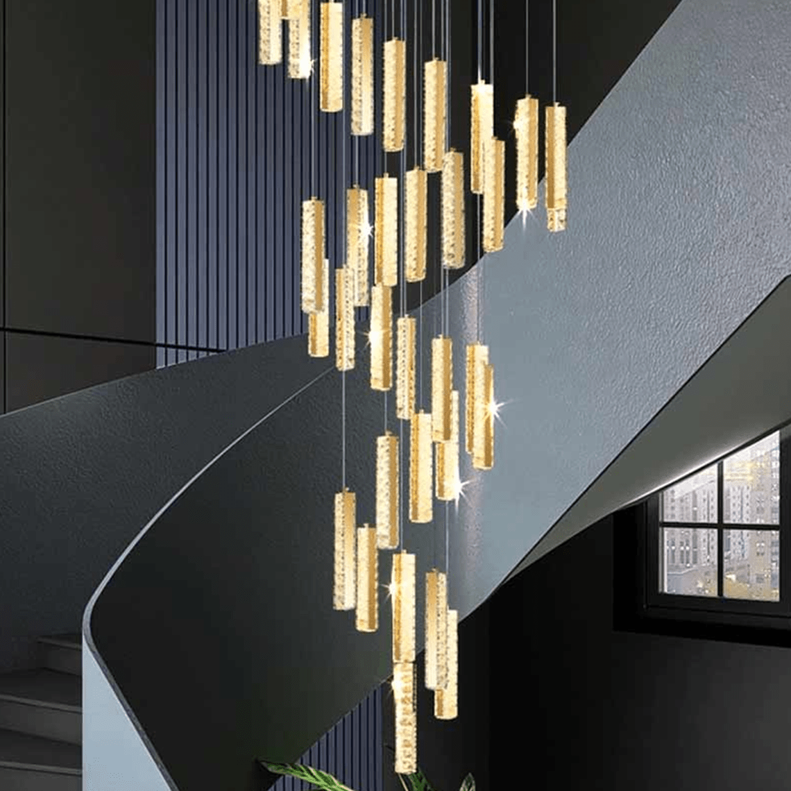 Celine Modern Rectangular Crystal Drop Spiral Chandelier - Serene Luminaire
