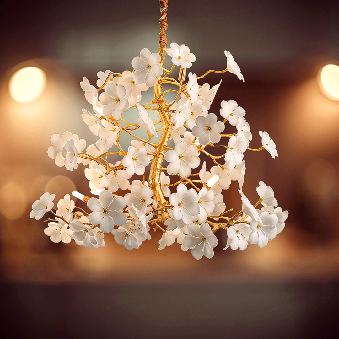Cherry Blossom White Flower Chandelier - Serene Luminaire