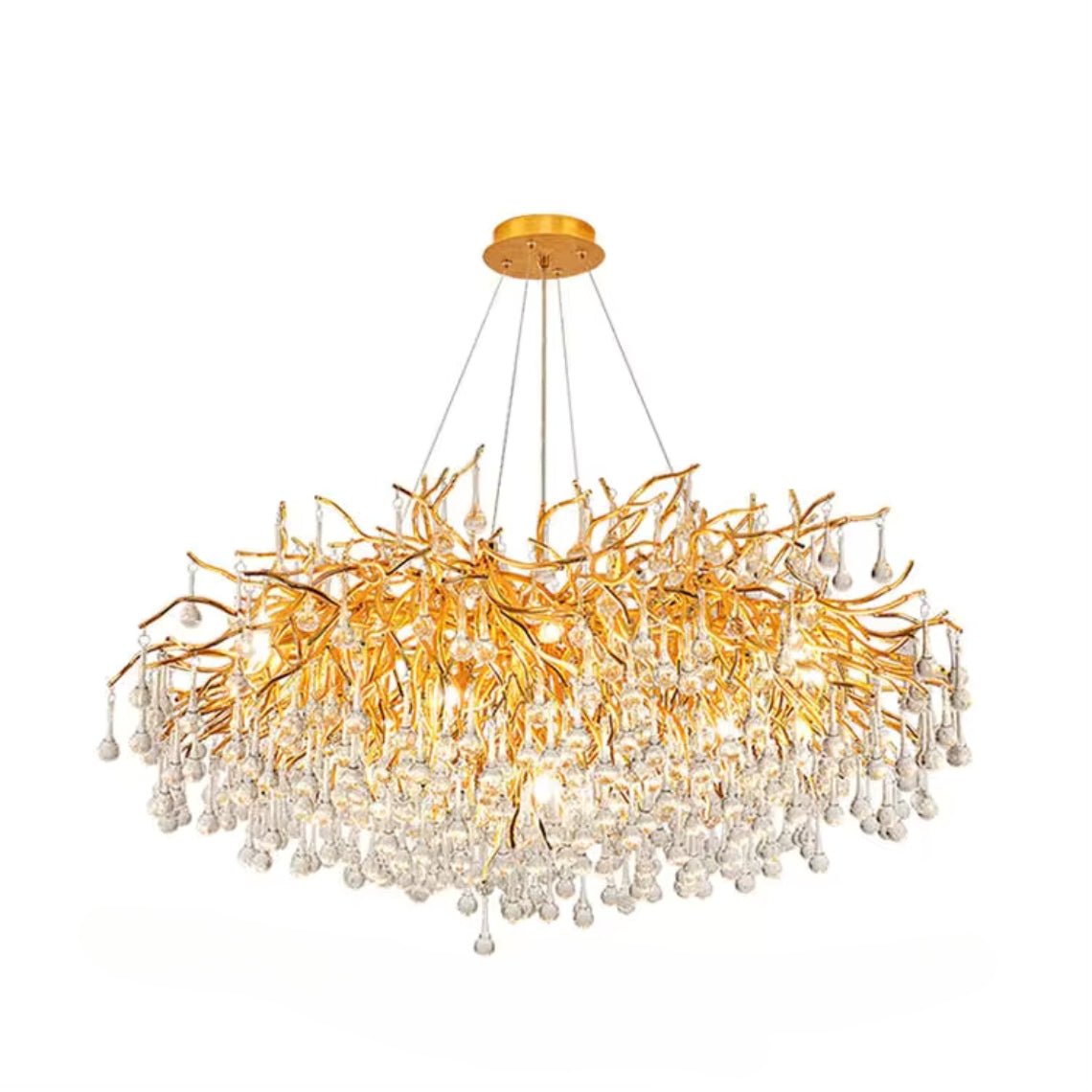 Crystal Raindrop Chandelier Gold Tree Branch Chandelier - Serene Luminaire