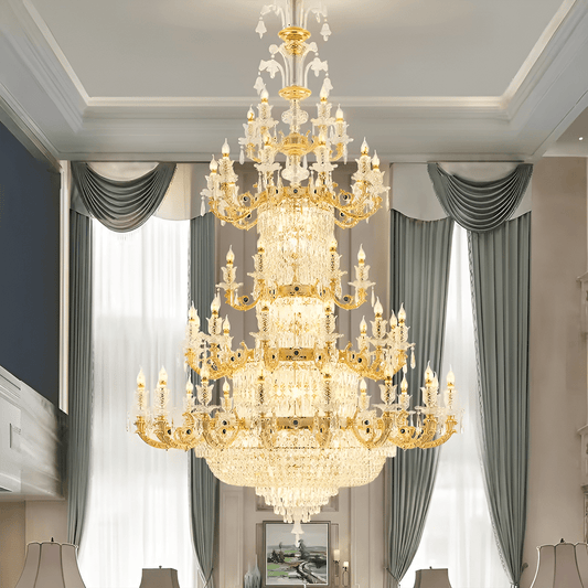 Grand Lustre 35" Baroque 5 - Tier Crystal Gold Chandelier - Serene Luminaire
