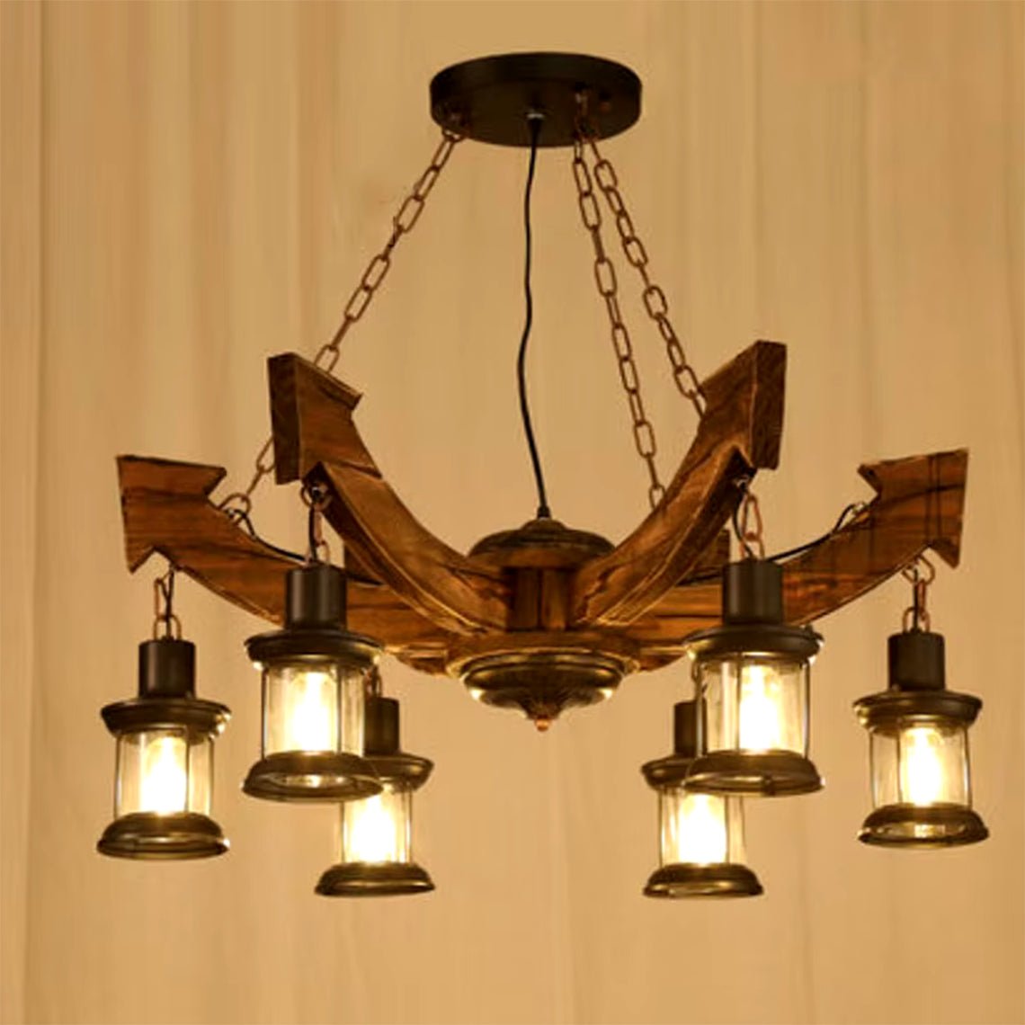 Industrial Retro Style 6 Light Wooden Farmhouse Chandelier - Serene Luminaire