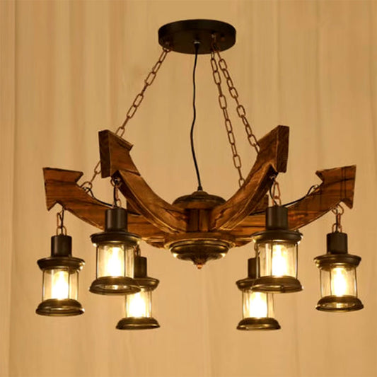 Industrial Retro Style 6 Light Wooden Farmhouse Chandelier - Serene Luminaire