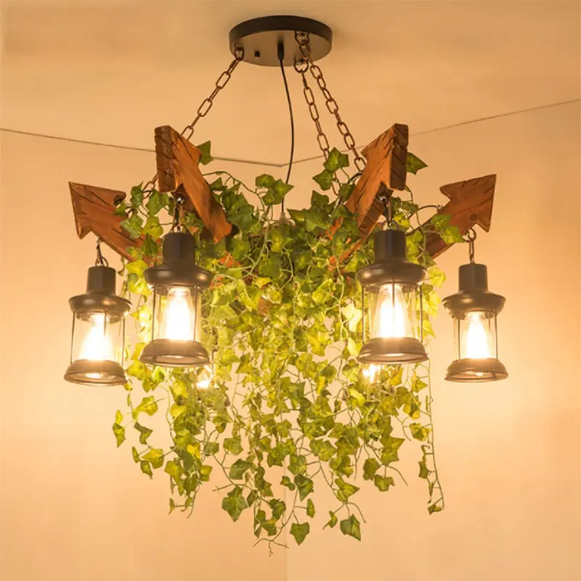Industrial Retro Style 6 Light Wooden Farmhouse Chandelier - Serene Luminaire