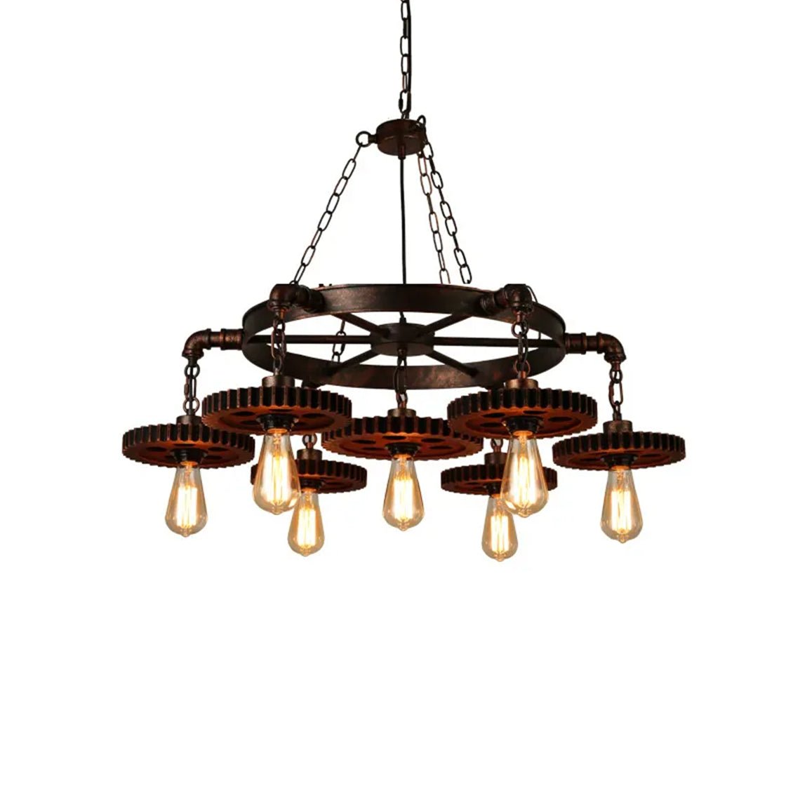 Industrial Retro Style Gear 7 Light Rustic Chandelier for Farmhouses and Restaurants - Serene Luminaire