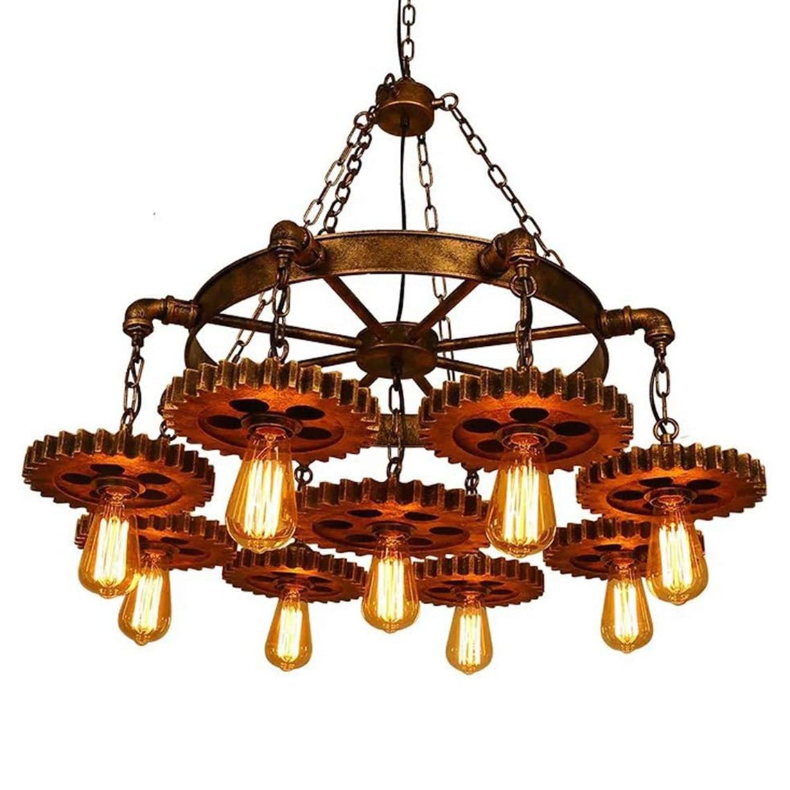 Industrial Retro Style Gear 7 Light Rustic Chandelier for Farmhouses and Restaurants - Serene Luminaire