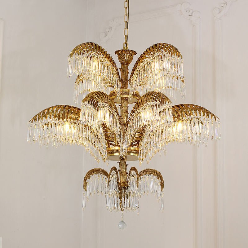 Le Grand Palmier Three - Tiered Crystal Palm Chandelier - Serene Luminaire