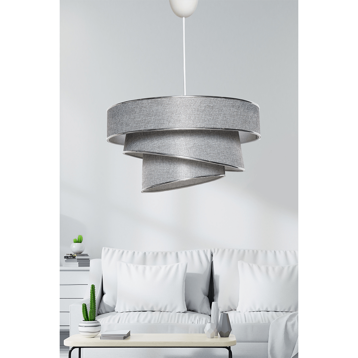 Lumière Cylindrique 16" White & Gold Tiered Drum Shade Chandelier - Serene Luminaire