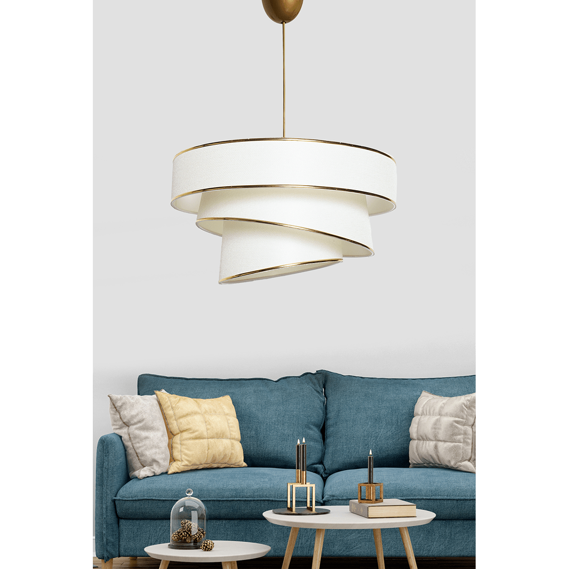 Lumière Cylindrique 16" White & Gold Tiered Drum Shade Chandelier - Serene Luminaire