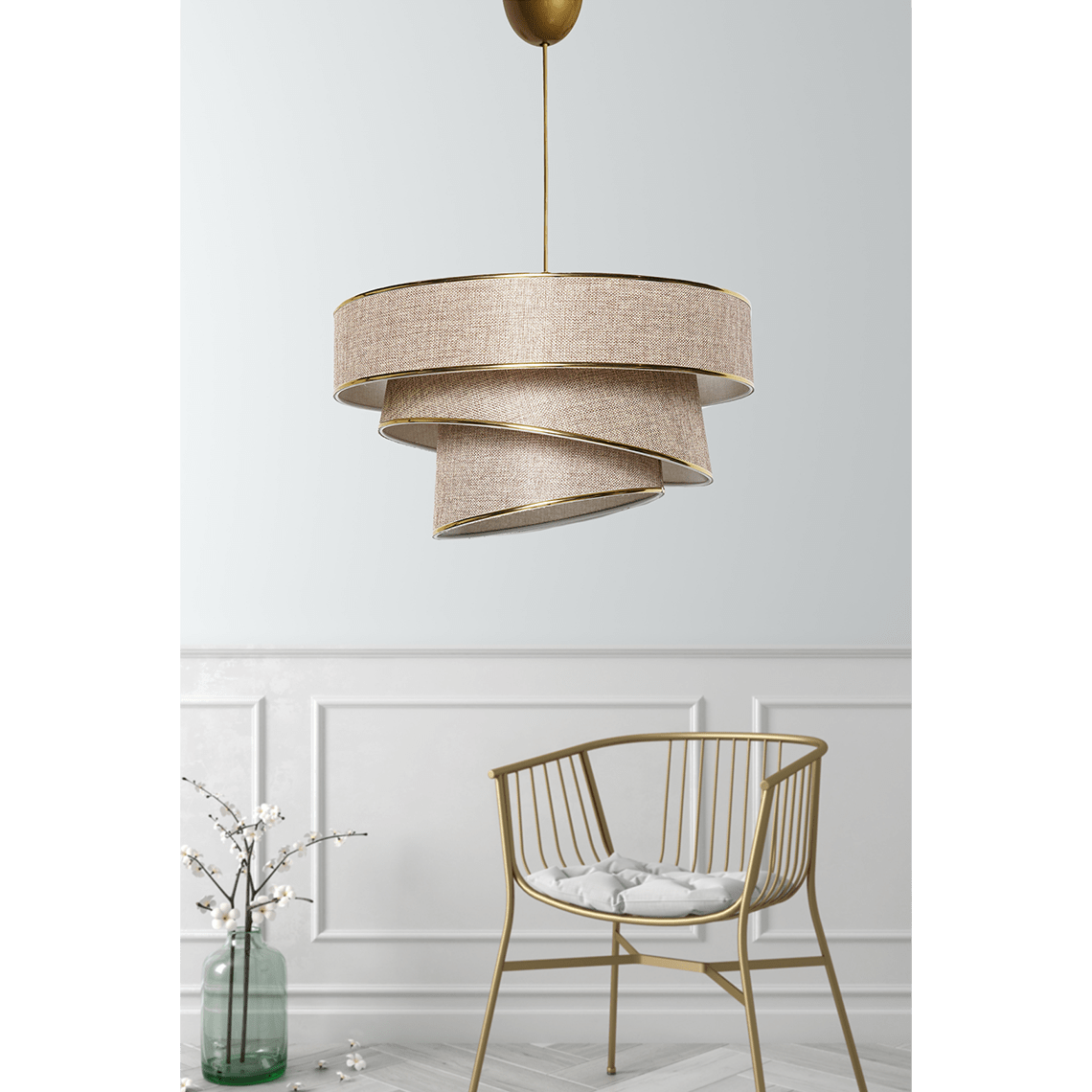 Lumière Cylindrique 16" White & Gold Tiered Drum Shade Chandelier - Serene Luminaire