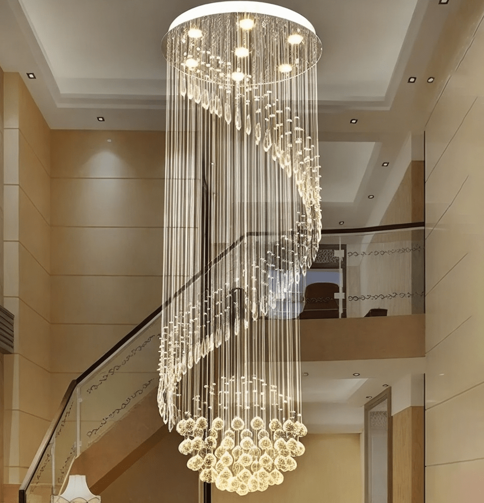 Modern Staircase Chandelier Crystal Balls Dimming Light Hanging Chandelier - Serene Luminaire
