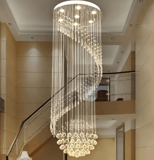 Modern Staircase Chandelier Crystal Balls Dimming Light Hanging Chandelier - Serene Luminaire