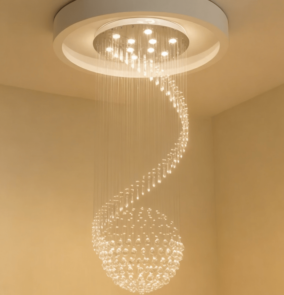 Modern Staircase Chandelier Crystal Balls Dimming Light Hanging Chandelier - Serene Luminaire