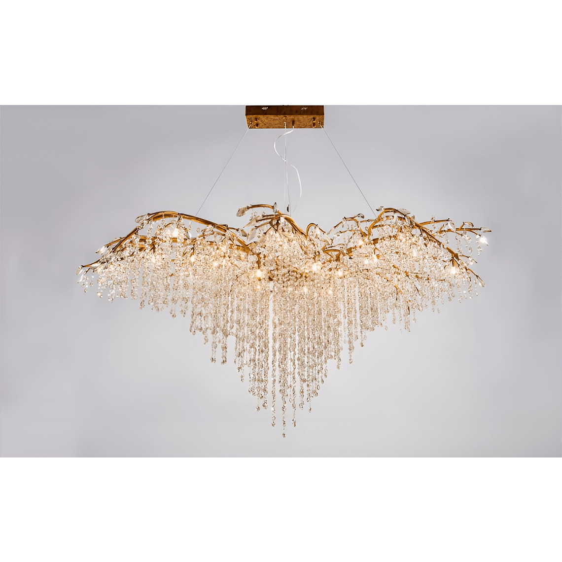 Modern Tree Branch Chandelier with Gold Rustic Branches and Golden Crystal Accent - Serene Luminaire
