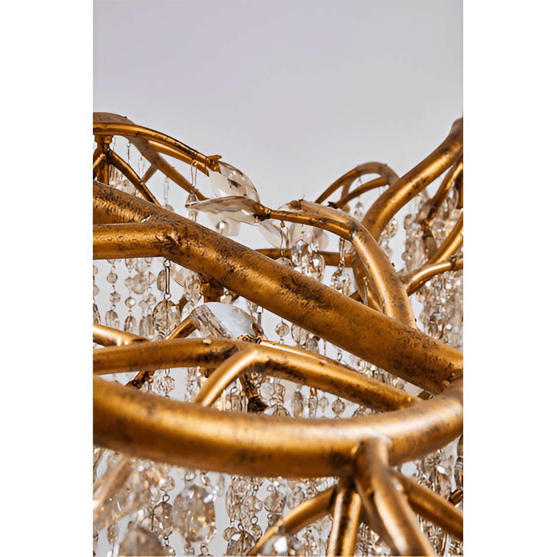 Modern Tree Branch Chandelier with Gold Rustic Branches and Golden Crystal Accent - Serene Luminaire