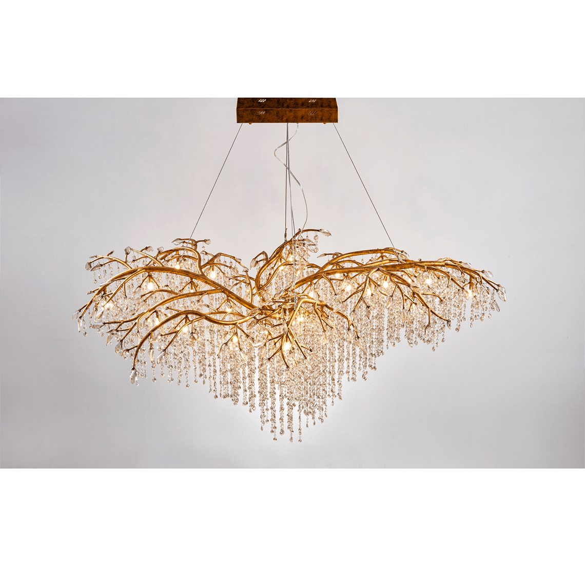 Modern Tree Branch Chandelier with Gold Rustic Branches and Golden Crystal Accent - Serene Luminaire