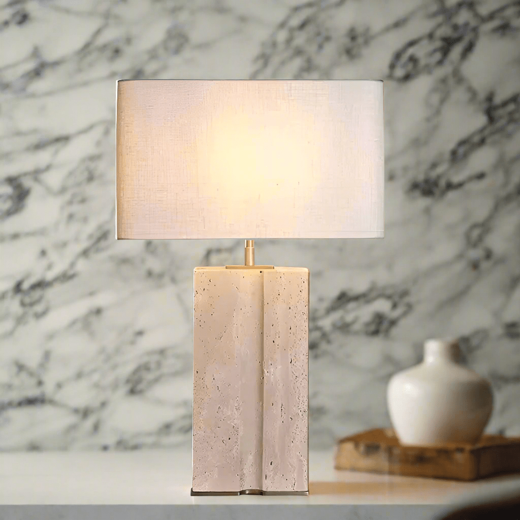 Serene Home 25" Marble Table Lamp with Linen Rectangular Shade - Serene Luminaire