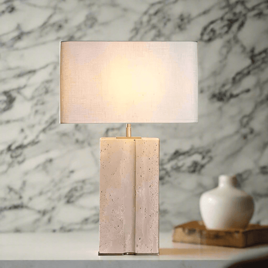 Serene Home 25" Marble Table Lamp with Linen Rectangular Shade - Serene Luminaire