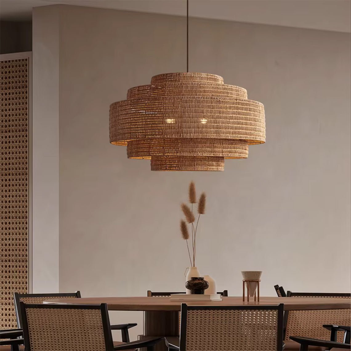 Soleil 3 - Tier Rattan Drum Chandelier - Serene Luminaire