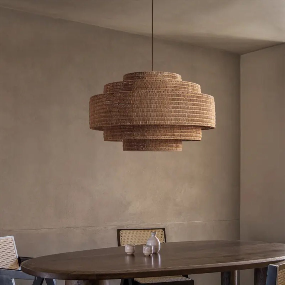Soleil 3 - Tier Rattan Drum Chandelier - Serene Luminaire
