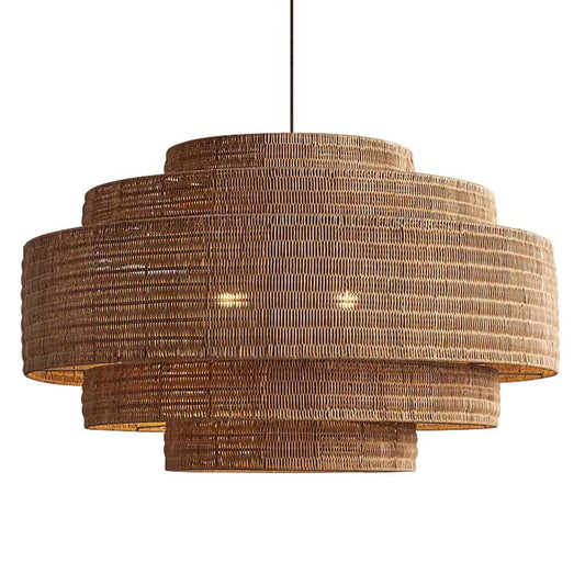 Soleil 3 - Tier Rattan Drum Chandelier - Serene Luminaire