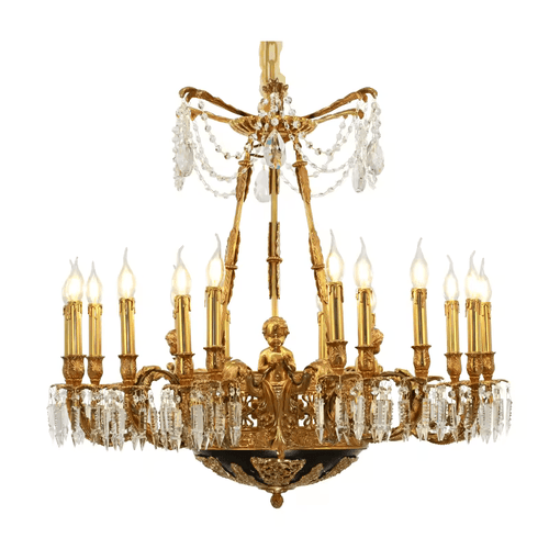 18 - Candle Lights Baroque Style Brass Candle Chandelier with Crystal Accent - Serene Luminaire