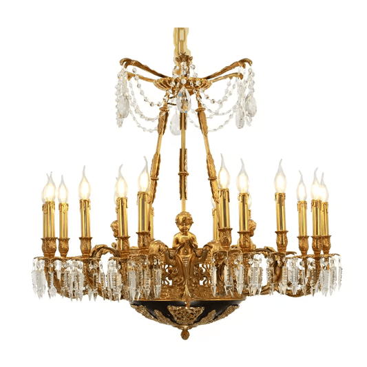 18 - Candle Lights Baroque Style Brass Candle Chandelier with Crystal Accent - Serene Luminaire