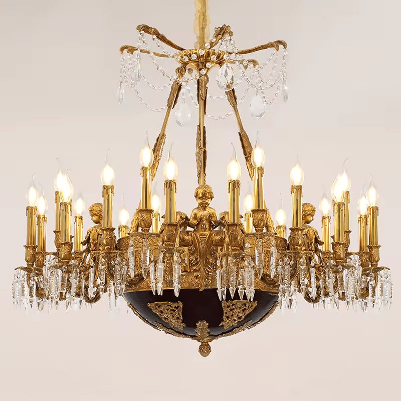 18 - Candle Lights Baroque Style Brass Candle Chandelier with Crystal Accent - Serene Luminaire