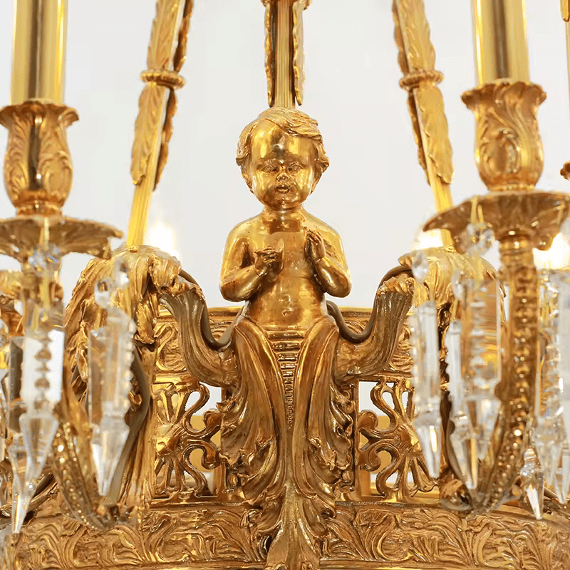 18 - Candle Lights Baroque Style Brass Candle Chandelier with Crystal Accent - Serene Luminaire