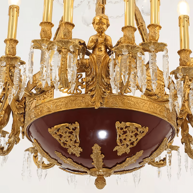 18 - Candle Lights Baroque Style Brass Candle Chandelier with Crystal Accent - Serene Luminaire