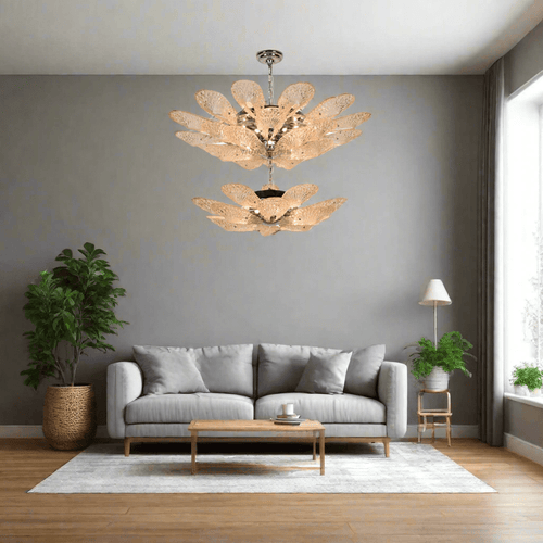 2 - Tier White & Rose Gold Sunflower Champagne Floral Chandelier - Serene Luminaire
