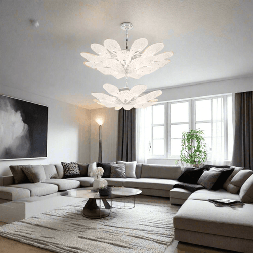 2 - Tier White & Rose Gold Sunflower Champagne Floral Chandelier - Serene Luminaire