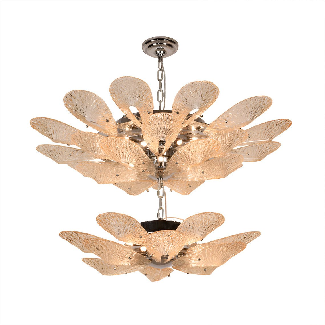 2 - Tier White & Rose Gold Sunflower Champagne Floral Chandelier - Serene Luminaire