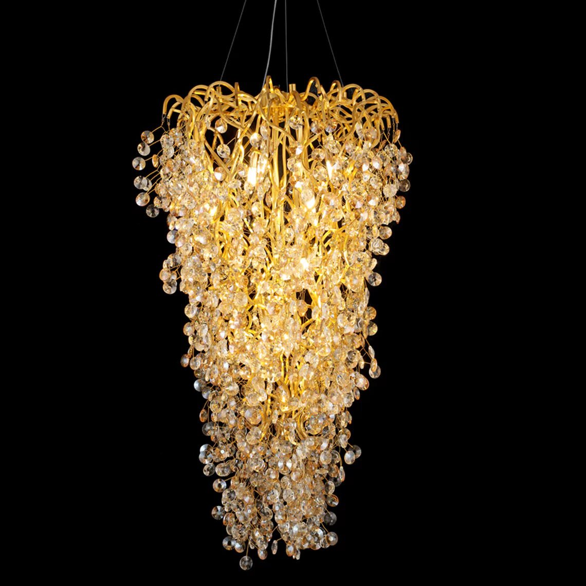 Adelaine 10 Light Tall Golden Crystal Branch Tree Round Chandelier - Serene Luminaire