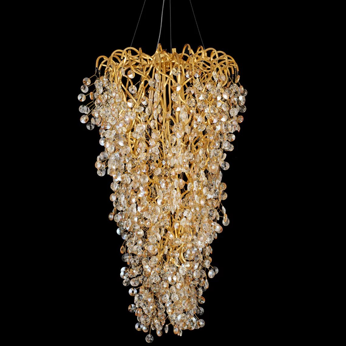 Adelaine 10 Light Tall Golden Crystal Branch Tree Round Chandelier - Serene Luminaire