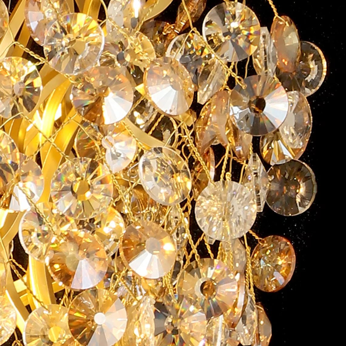 Adelaine 10 Light Tall Golden Crystal Branch Tree Round Chandelier - Serene Luminaire