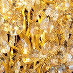 Adelaine 10 Light Tall Golden Crystal Branch Tree Round Chandelier - Serene Luminaire