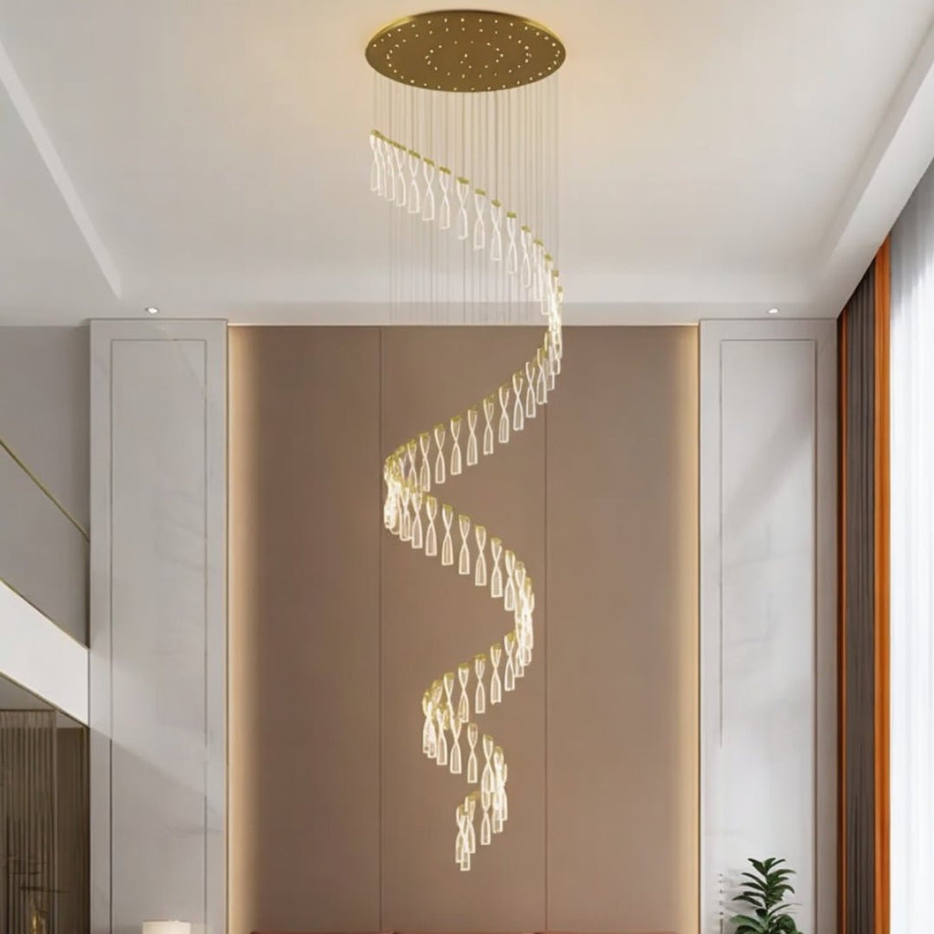 Arlo Spiral Crystal Staircase Chandelier - Serene Luminaire