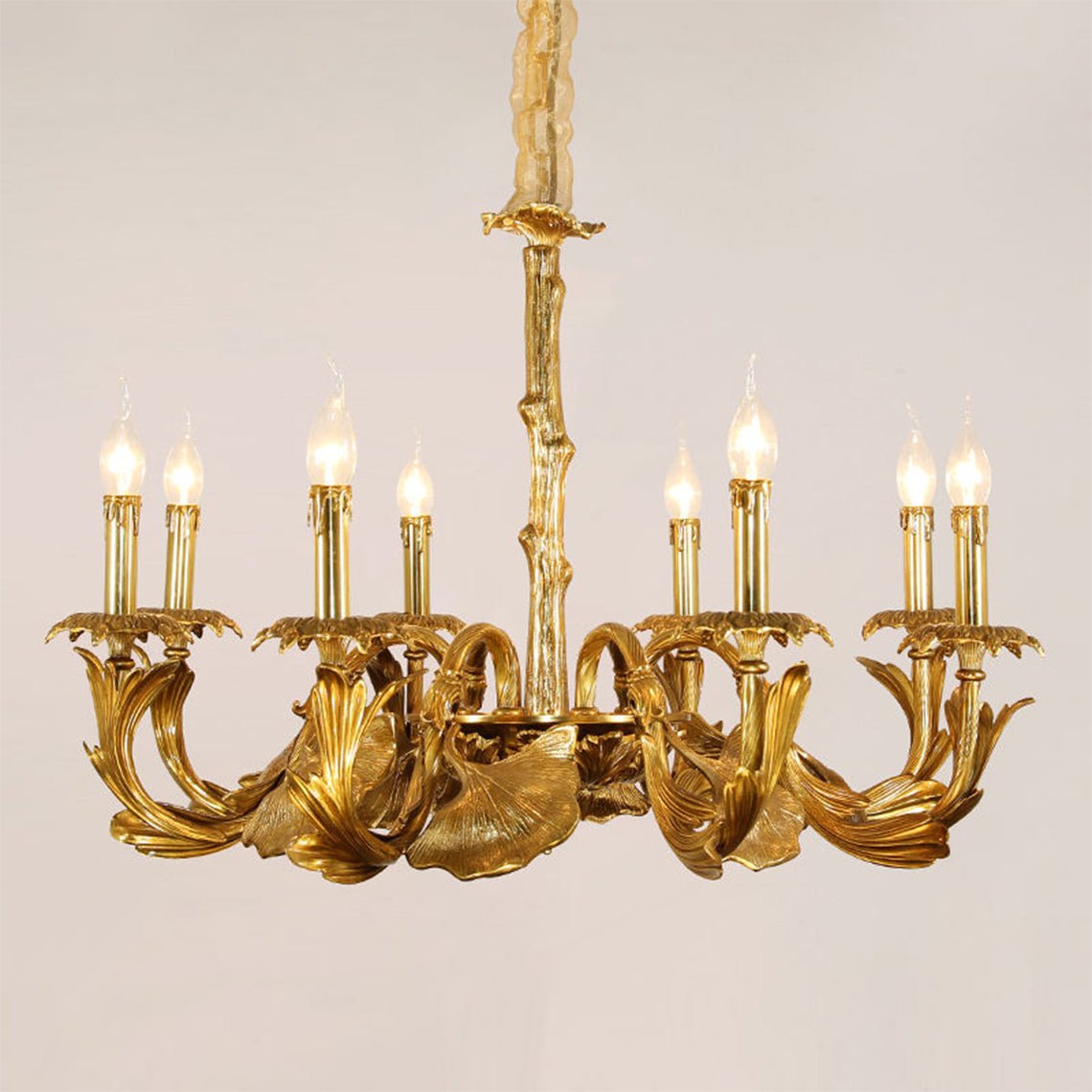 Aveline Ginkgo Leaf Classic Gold Candelabra Chandelier - Serene Luminaire