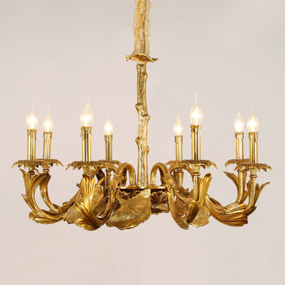 Aveline Ginkgo Leaf Classic Gold Candelabra Chandelier - Serene Luminaire