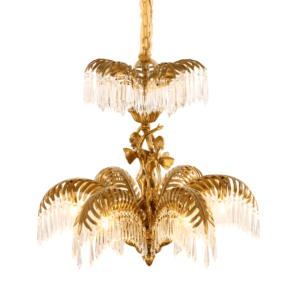 Baroque Style Gold Palm Leaf Crystal Chandelier - Serene Luminaire